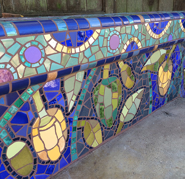 Mosaic bench by Wilma Wyss