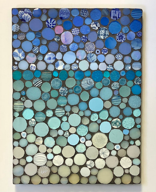 Wilma Wyss mosaic of sky and ocean in circles of tile and glass